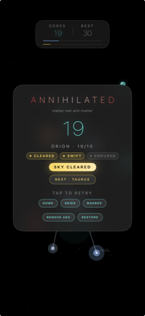 Roche Limit death screen: ANNIHILATED, matter met anti-matter